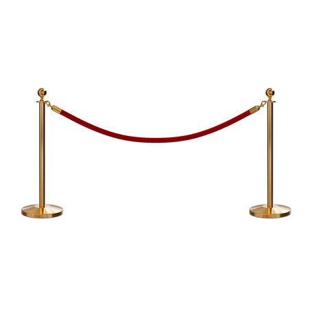 MONTOUR LINE Stanchion Post and Rope Kit Sat.Brass, 2 Ball Top1 Red Rope C-Kit-2-SB-BA-1-ER-RD-PB